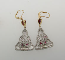 Load image into Gallery viewer, Antique Cab Ruby and Diamond Drop Earrings