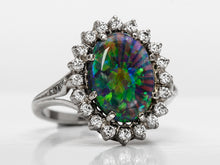 Load image into Gallery viewer, Magnificent Black Crystal Opal and Diamond Ring
