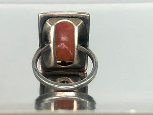 Art Deco Sterling Silver Carved Amber and Enamel Ring With a Floral Motif