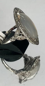Antique Moonstone and Diamond Ring in Platinum