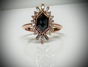 1.06ct Black Diamond Hexagon Ring