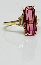 Load image into Gallery viewer, Mega Long Pink Tourmaline and Trapezoid Diamond Ring
