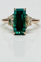 Load image into Gallery viewer, Dreamy Indicolite Tourmaline and Halfmoon Diamond Ring in Rose Gold
