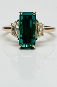 Dreamy Indicolite Tourmaline and Halfmoon Diamond Ring in Rose Gold