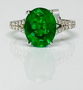 Vivid Oval Emerald and Diamond Ring