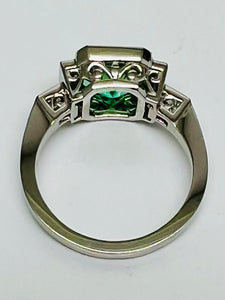 Vintage Style Emerald and Baguette Diamond Ring in Platinum
