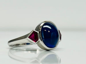 Art Deco style Sapphire and Ruby Ring in Platinum