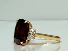 Load image into Gallery viewer, 11.67ct Garnet and Trapezoid Diamond Ring in 18kyg
