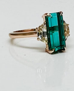 Dreamy Indicolite Tourmaline and Halfmoon Diamond Ring in Rose Gold