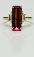 Load image into Gallery viewer, Mega Long Pink Tourmaline and Trapezoid Diamond Ring
