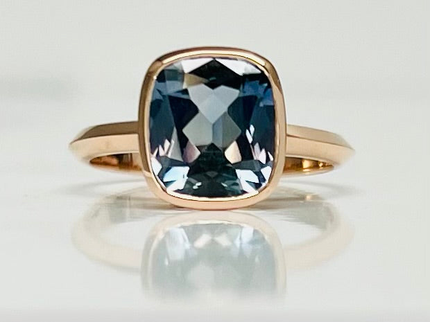 Bezel Set Smokey Gray Blue Sapphire in Rose Gold