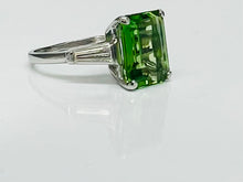 Load image into Gallery viewer, Timeless Vivid Chrome Tourmaline and Tapered Baguette Diamond Platinum Ring
