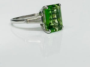 Timeless Vivid Chrome Tourmaline and Tapered Baguette Diamond Platinum Ring