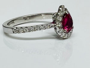 Vivid PearShape Ruby and Diamond Platinum Ring