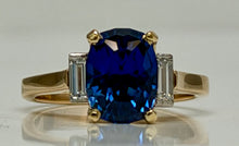 Load image into Gallery viewer, 3.42ct Natural Blue Sapphire and Diamond Ring in 18k Yellow Gold
