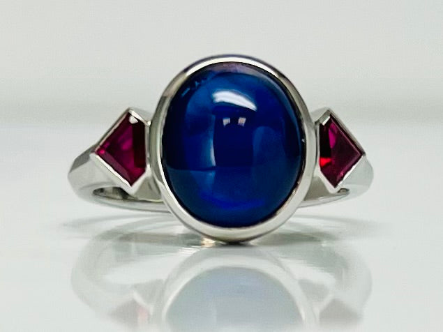 Art Deco style Sapphire and Ruby Ring in Platinum
