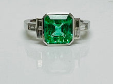 Load image into Gallery viewer, Vintage Style Emerald and Baguette Diamond Ring in Platinum
