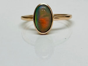 1.38ct Black Opal Bezel Set Solitaire in 14k Rose Gold