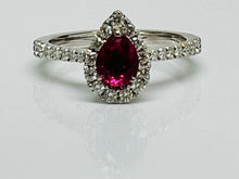 Load image into Gallery viewer, Vivid PearShape Ruby and Diamond Platinum Ring
