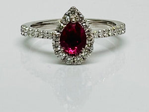 Vivid PearShape Ruby and Diamond Platinum Ring