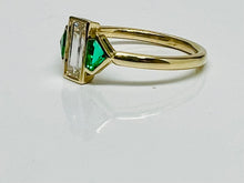 Load image into Gallery viewer, Baguette diamond and shield cut emerald ring in 14kyg
