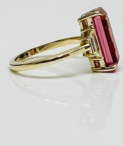 Mega Long Pink Tourmaline and Trapezoid Diamond Ring