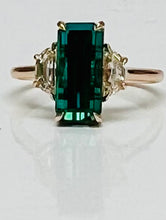 Load image into Gallery viewer, Dreamy Indicolite Tourmaline and Halfmoon Diamond Ring in Rose Gold

