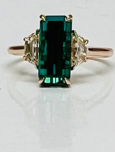 Dreamy Indicolite Tourmaline and Halfmoon Diamond Ring in Rose Gold