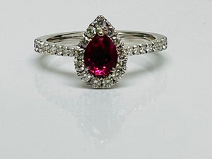 Vivid PearShape Ruby and Diamond Platinum Ring