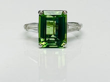 Load image into Gallery viewer, Timeless Vivid Chrome Tourmaline and Tapered Baguette Diamond Platinum Ring
