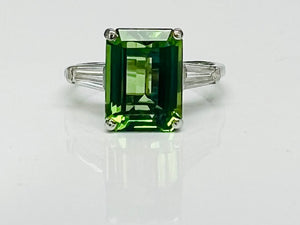 Timeless Vivid Chrome Tourmaline and Tapered Baguette Diamond Platinum Ring