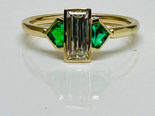 Load image into Gallery viewer, Baguette diamond and shield cut emerald ring in 14kyg
