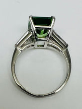 Load image into Gallery viewer, Timeless Vivid Chrome Tourmaline and Tapered Baguette Diamond Platinum Ring
