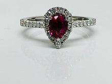 Load image into Gallery viewer, Vivid PearShape Ruby and Diamond Platinum Ring
