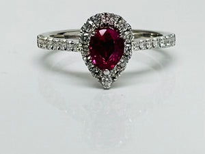 Vivid PearShape Ruby and Diamond Platinum Ring