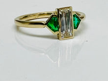Load image into Gallery viewer, Baguette diamond and shield cut emerald ring in 14kyg
