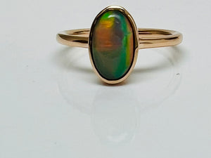 1.38ct Black Opal Bezel Set Solitaire in 14k Rose Gold