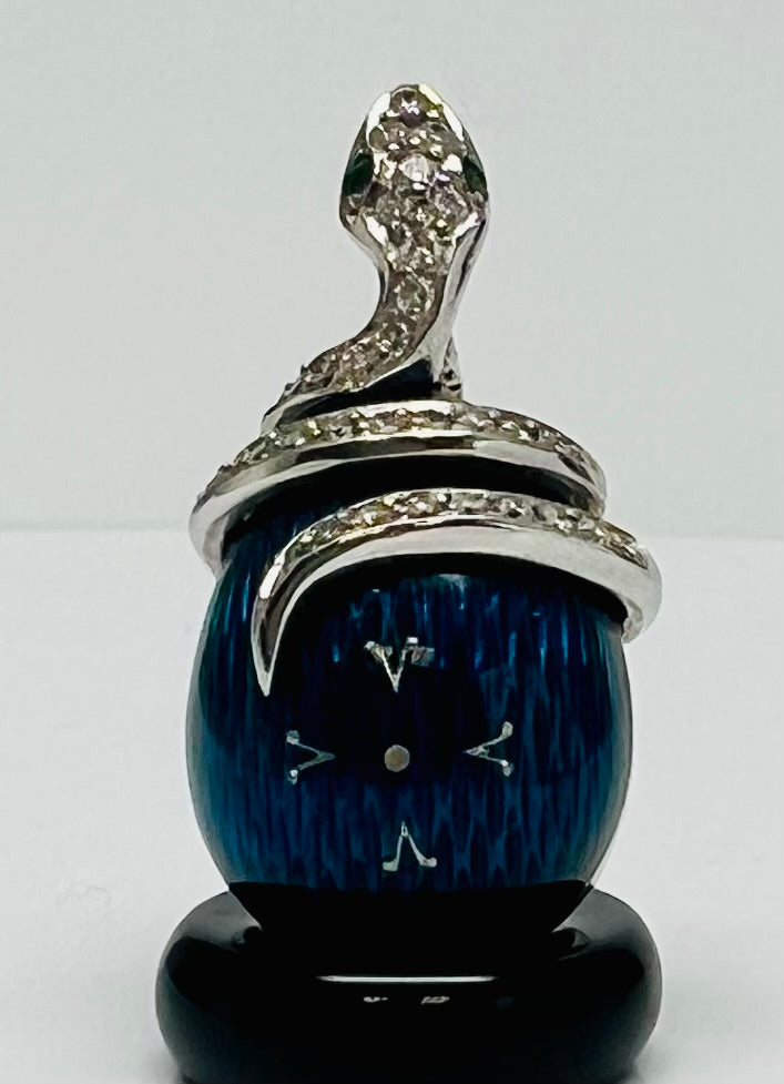 Vintage Faberge Egg with Diamond and Emerald Snake Pendant in 18k White Gold