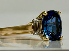 Load image into Gallery viewer, 3.42ct Natural Blue Sapphire and Diamond Ring in 18k Yellow Gold
