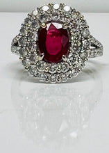 Load image into Gallery viewer, Vivid Red Ruby with Double Halo Diamond Ring
