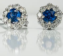 Load image into Gallery viewer, Cornflower Blue Sapphire and Diamond Studs
