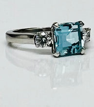 Load image into Gallery viewer, Classic 1.42ct Asscher Cut Aquamarine and Diamond Ring in Platinum
