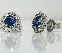 Load image into Gallery viewer, Cornflower Blue Sapphire and Diamond Studs
