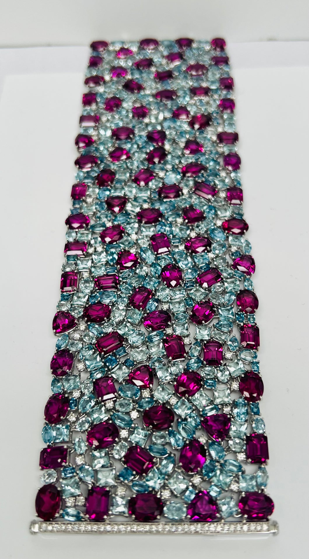 Mesmerizing Rare Garnet and Aquamarine with Diamond Bracelet in 18kwg