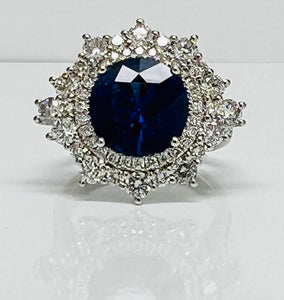 4ct Round Sapphire and Diamond Ring