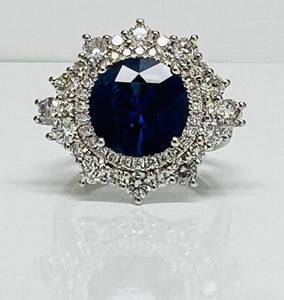 4ct Round Sapphire and Diamond Ring