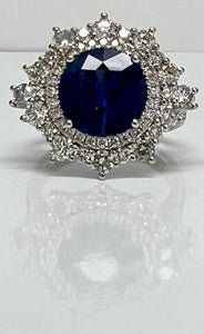 4ct Round Sapphire and Diamond Ring