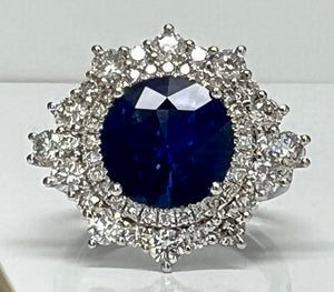 4ct Round Sapphire and Diamond Ring