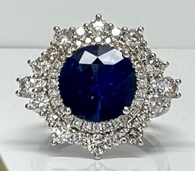 4ct Round Sapphire and Diamond Ring