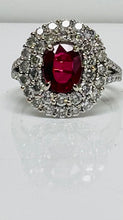 Load image into Gallery viewer, Vivid Red Ruby with Double Halo Diamond Ring
